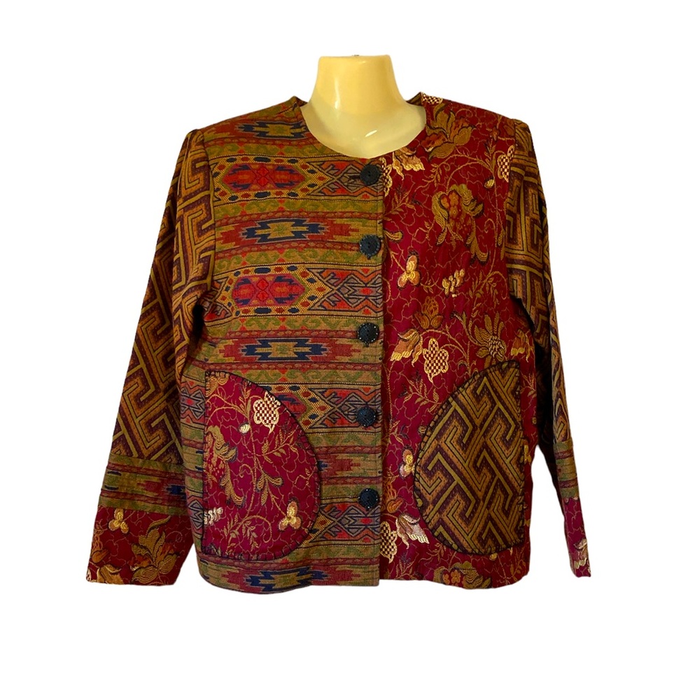 Coldwater Creek Tapestry Jacket Coat Button Front Multi Color Vintage Medium